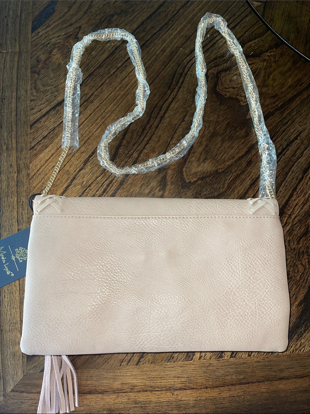 Soft Blush Leather Tassel Clutch and Crossbody Purse with Tags - Women - Picture 6 of 7